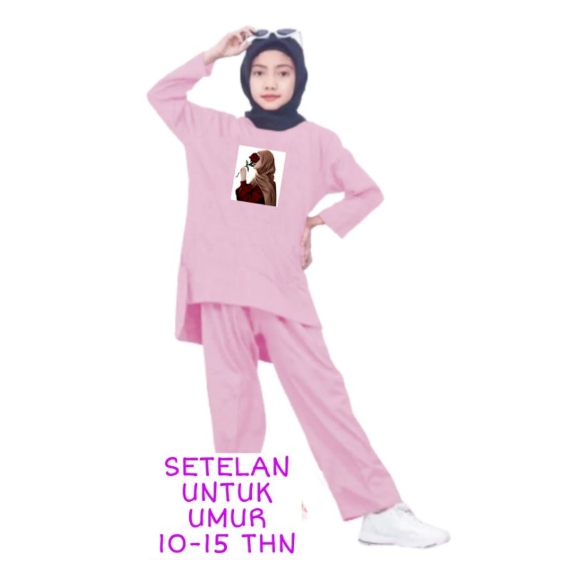 Setelan Anak Perempuan Kaos Lengan panjang dan Celana panjang untuk Umur 10 11 12 13 14 15 Tahun . One Set Remaja Terbaru 2023 Viral Setelan Anak Remaja Kekinian Mawar