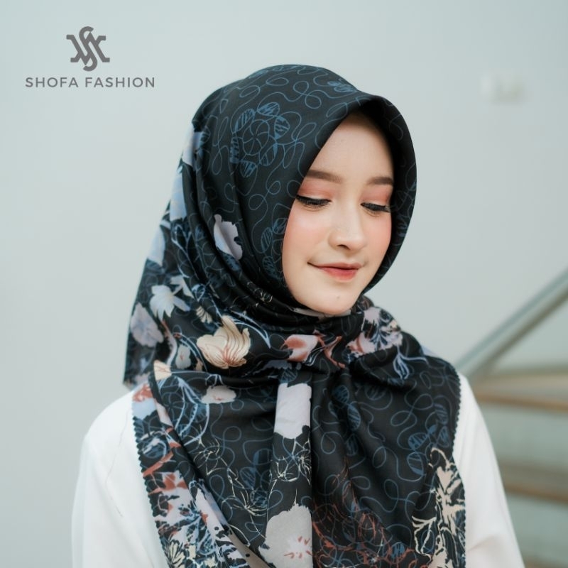 Hijab segi empat motip / kerudung voal motif premium / jilbab segi empat digital print lasercut