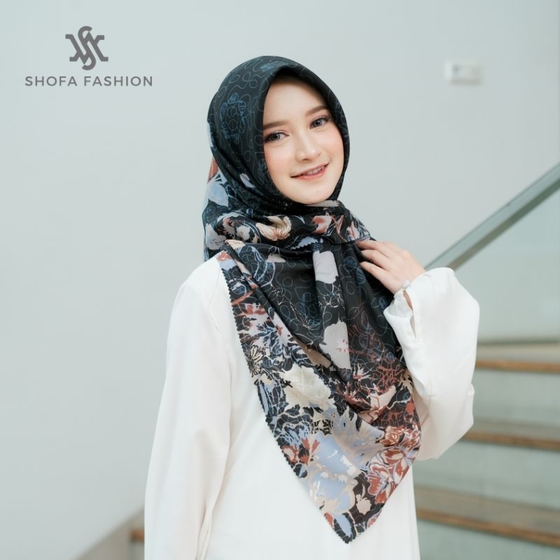 Hijab segi empat motip / kerudung voal motif premium / jilbab segi empat digital print lasercut