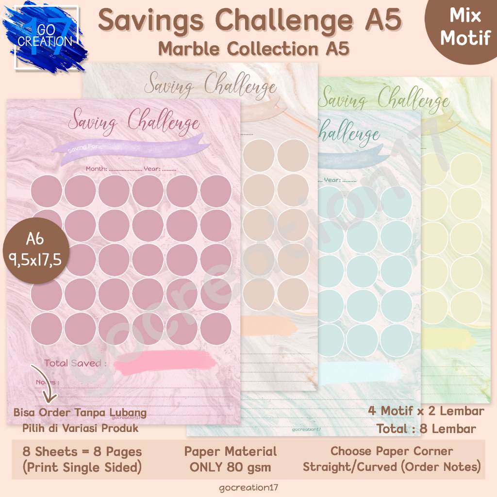

Kertas Planner Isi Binder Saving Challenge Motif Premium A5