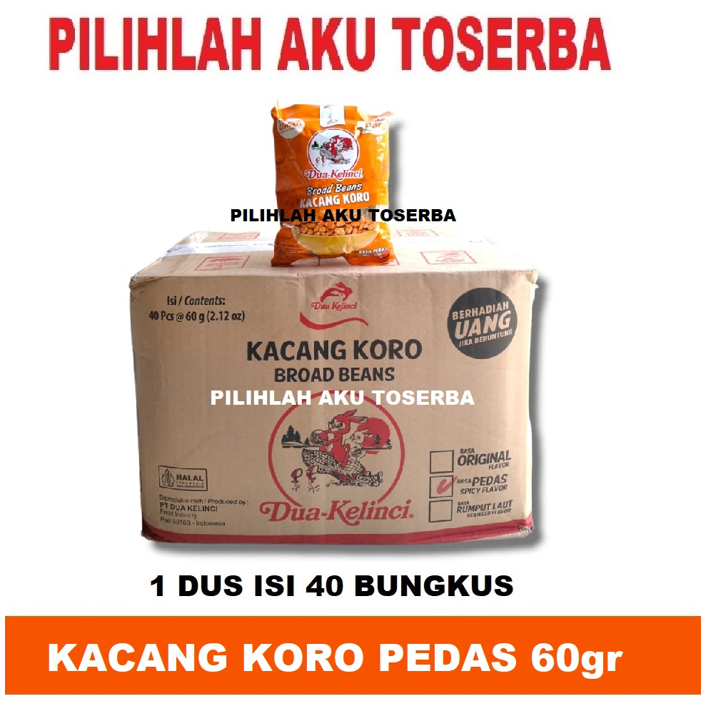 DUA KELINCI KACANG KORO PEDAS - ( HARGA 1 DUS ISI 40 BUNGKUS )