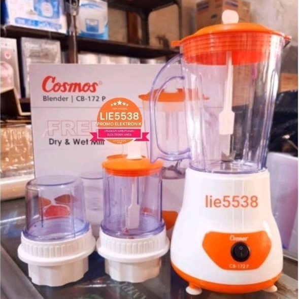 COSMOS CB-172P / CB 172 P Blender Plastik + Dry Mill &amp; Wet Mill 1L (3in1) GARANSI RESMI