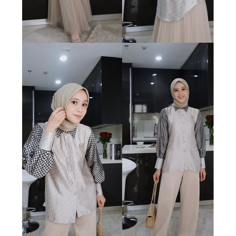VANILLA HIJAB - MONOGRAM SHIRT KHAKI