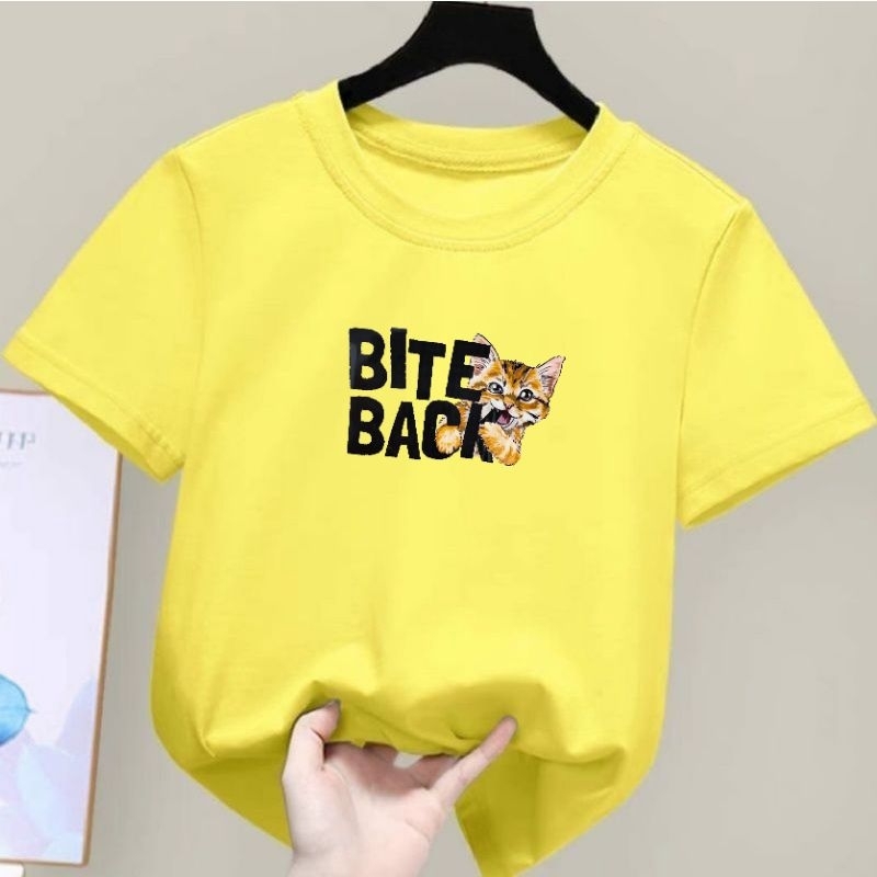 kaos anak anak cewek cowok unizex size s m l xl baju anak anak atasan anak bite back kucing