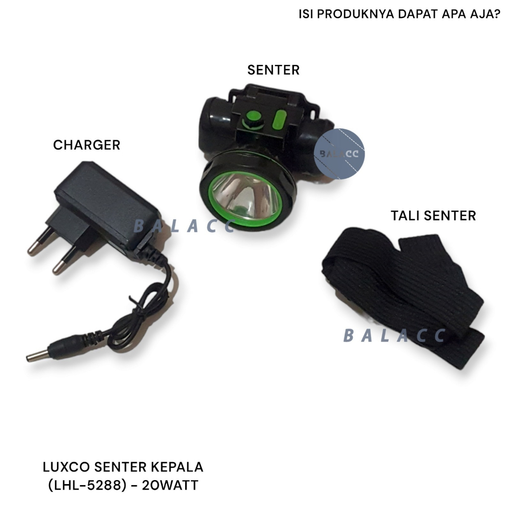 SENTER KEPALA LUXCO SUPER TERANG &amp; ANTI AIR Original Headlamp 20 Watt LHL-5288 FREE CHARGER HIKING, CAMPING