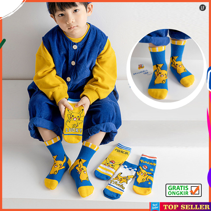 Kaos Kaki Anak Laki Sekolah TK SD Motif Cowok Kartun Pokemon Fashion Korea Socks Kids Terbaru J9