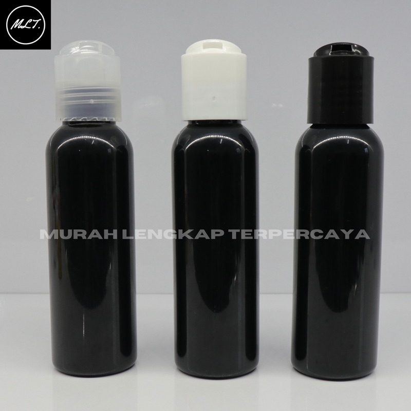 BOTOL PRESTOP 100 ML HITAM SOLID PRESSTOP BR 100 ML PET PLASTIK BLACK WHITE CLEAR TUTUP PUTIH BENING NATURAL