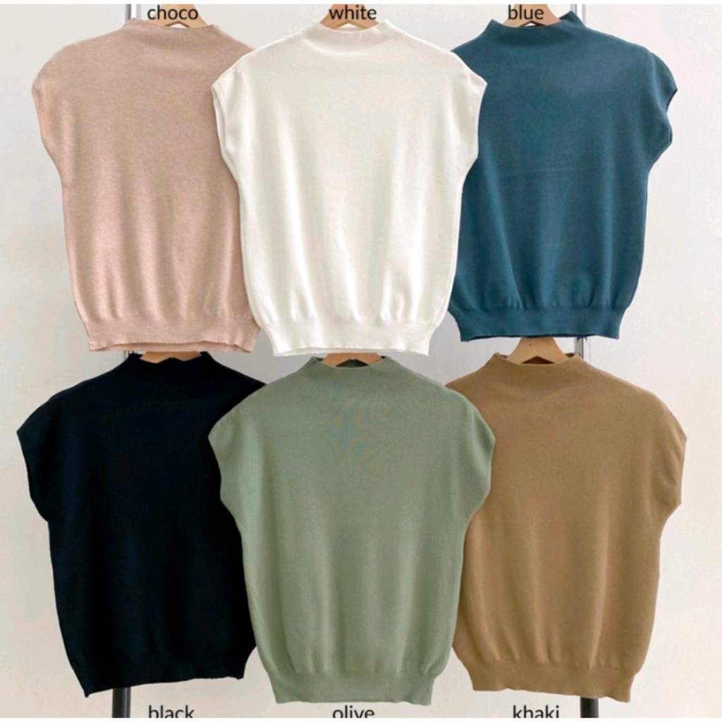 Yoori Top Knit Turtleneck Lengan Pendek Korean Style