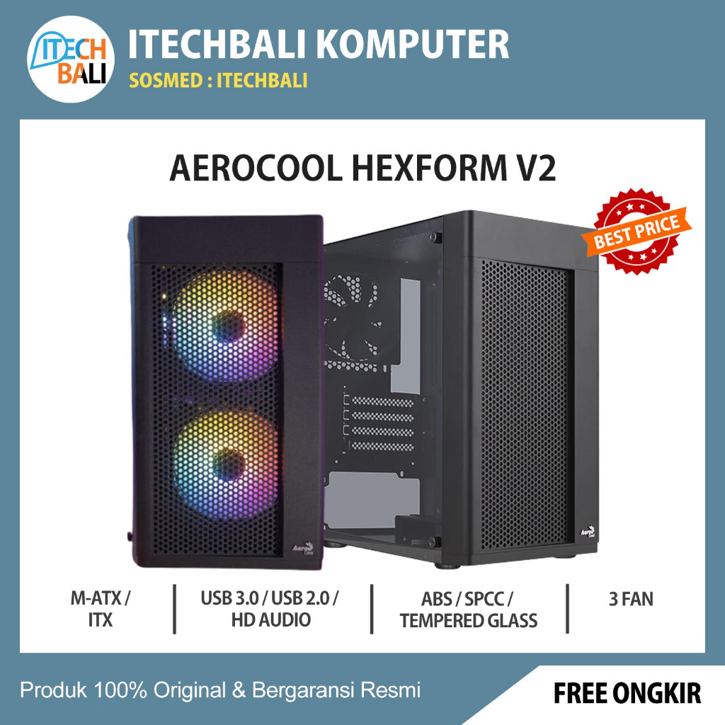 Casing AEROCOOL HEXFORM Include 3 FAN Fixed RGB M-ATX Black Matte | ITECHBALI