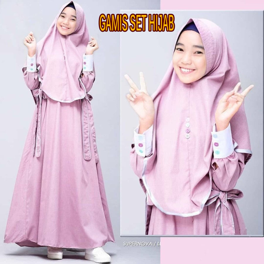 Set Hijab Gamis Anak Perempuan Umur 8 9 10 11 12 13 tahun Baju Anak Lebaran Terbaru Kekinian Set Ker