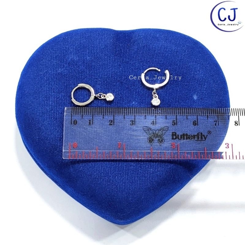 Anting Perak Asli Silver 925 Lapis Emas Putih Model Jepit Polos Gantungan Mata Burung - Anting Perak Asli 925 Anti Karat