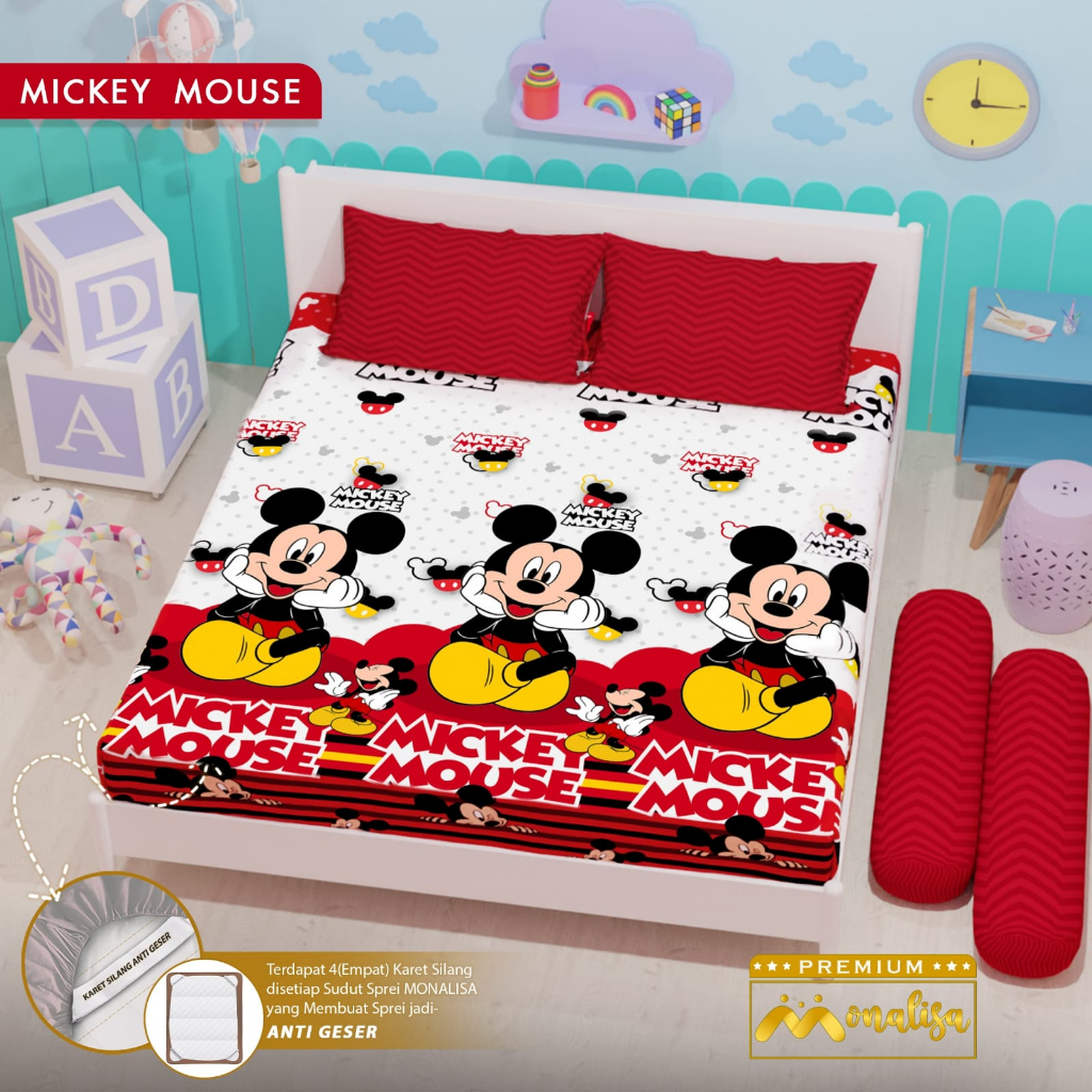 SPREI Mickey Mouse Monalisa Premium dengan karet anti geser 180x200 dan 160x200