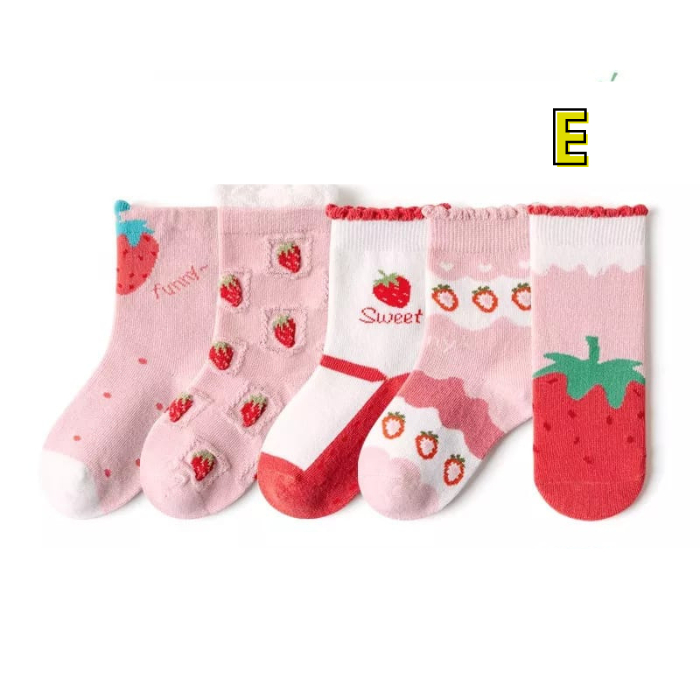 Kaos Kaki Anak Perempuan Sekolah TK SD Motif Pink Buah Strawberry Fashion Cewek Korea Socks Kids J8