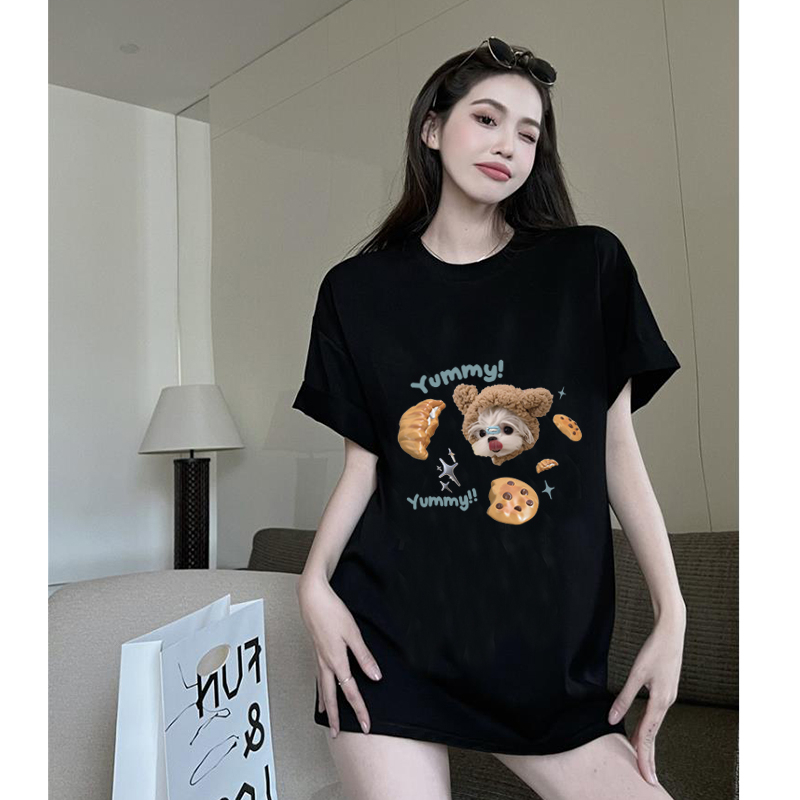 baju kaus oversize wanita korean style lengan pendek cartoon printed t-shirt import kaos hitam