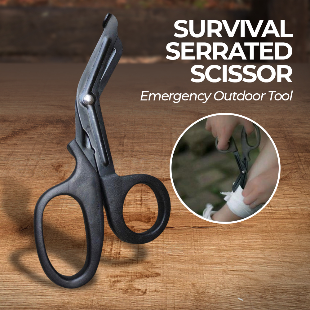 EDC Survival Serrated Scissor Emergency Outdoor Tool - Black