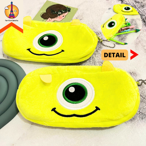 Kotak Pensil Kain Beludru Suede Mike Wazowski Monster Inc Tempat Pensil Plushie Lucu Tempat Alat Tul