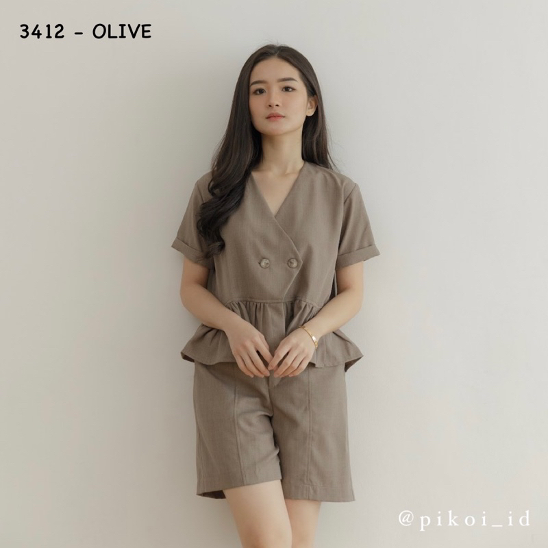 Setelan wanita katun celana pendek / set korea baju lengan pendek / ruffle top set pants / 3412