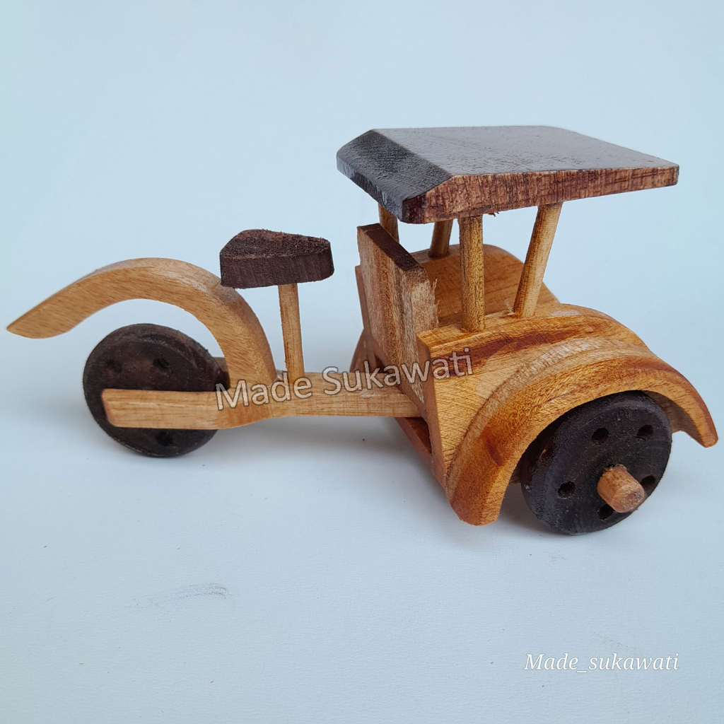 Miniatur Kayu mobil kendaraan becak pesawat helikopter motor mini kerajinan handmade Bali