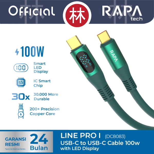RAPAtech DC8083 - LINE PRO I - USB-C to USB-C Data Cable 100W LED 1M