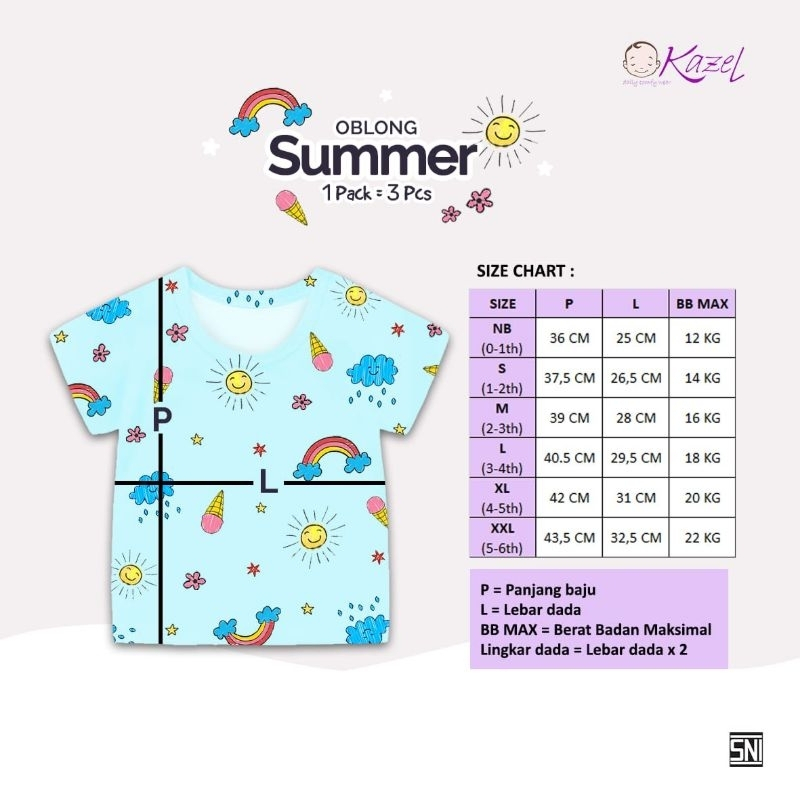 Kazel Tshirt Oblong Summer Edition Kaos Anak Perempuan Isi 3 Pcs