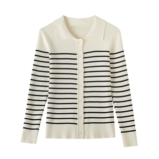 【Premium】Women Clothes Striped Knitted Cardigan 7552