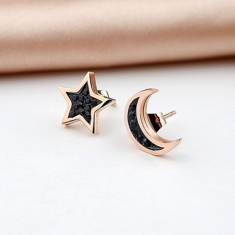 anting bulan bintang hitam titanium asli