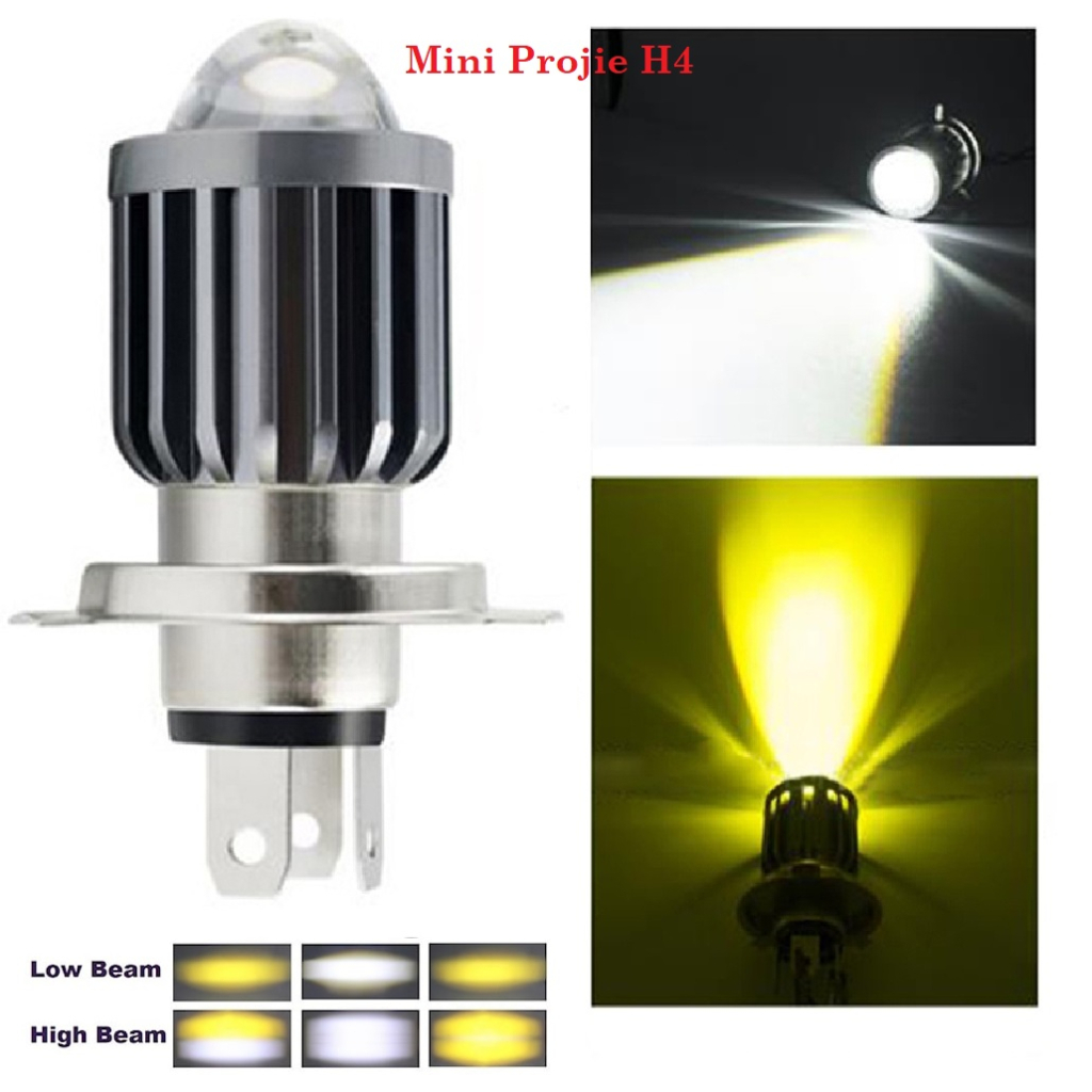 Lampu LED Mini Projie H4 Motor Mobil Led Laser H4 Putih Kuning AC DC Lampu Utama H4 Hi Low 12Volt