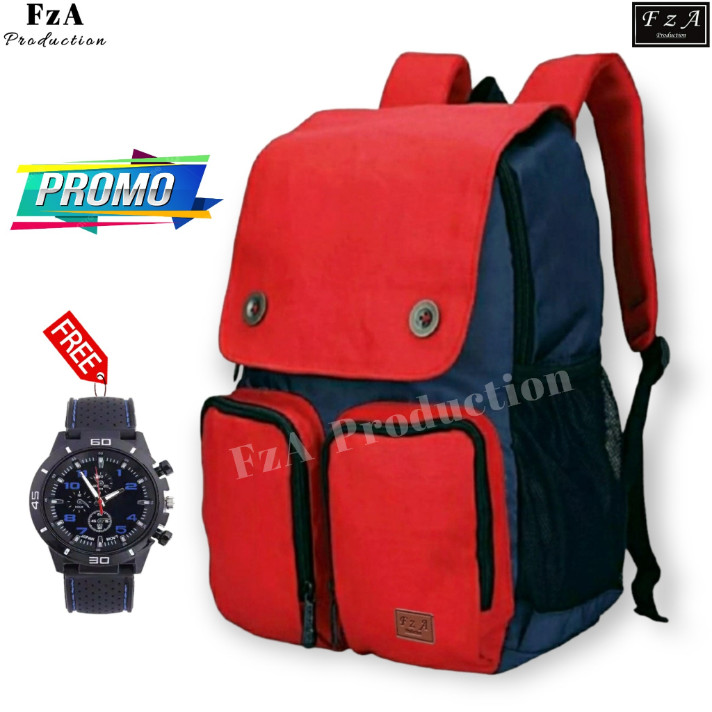 FzA Official -Tas Ransel anak laki laki - Tas Ransel Anak Sekolah - Tas Ransel Sekolah anak laki-laki anak perempuan Backpack Sekolah Anak [ High Quality ] - Red Kids FREEE Jam Tangan Sport