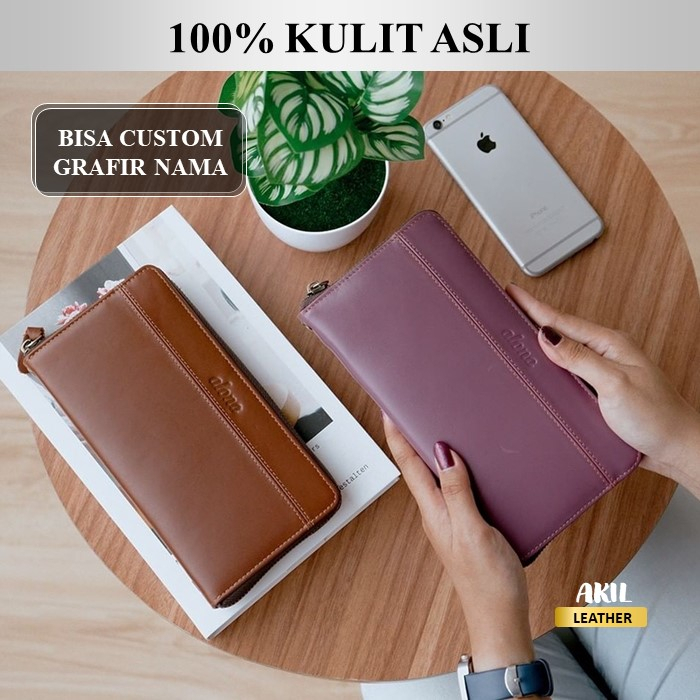 Dompet Panjang Kulit Wanita Branded Alona Fiorra Leather Wallet Bahan 100% Kulit Sapi Asli Original Premium Cewek Terbaru