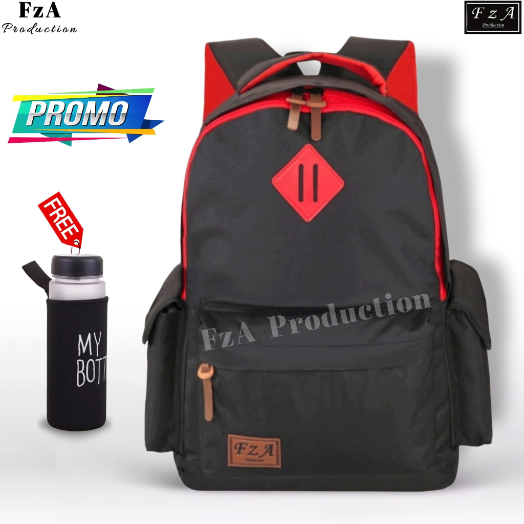 FzA Official -Tas Ransel anak laki laki - Tas Ransel Anak Sekolah - Tas Ransel Sekolah anak laki-laki anak perempuan Backpack Sekolah Anak [ High Quality ] - Black Kids FREEE My Bottle Minum