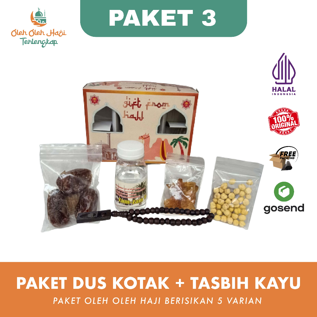 

Paket oleholeh haji dan umroh Lengkap air zamzam ori + Tasbih kayu
