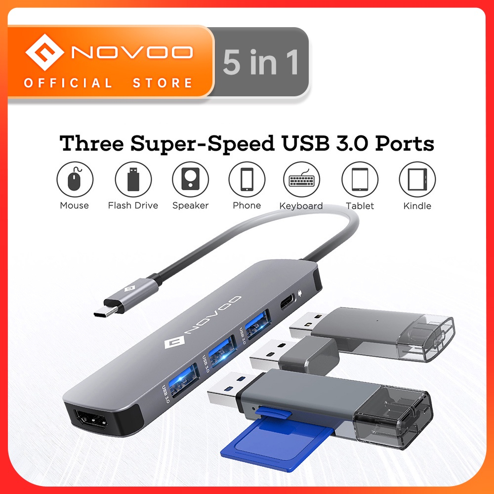 Novoo 5-in-1 Usb C Hub Type C To Hdmi-compatible Hub 3 Usb 3.0 Splitter Pd100w Fast Charging For Mac