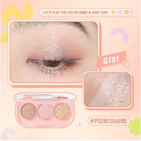 ^ KYRA ^ Pinkflash 3 Pan Eyeshadow Palette Giltter Fully Pigmented Easy To Blend PF-E23