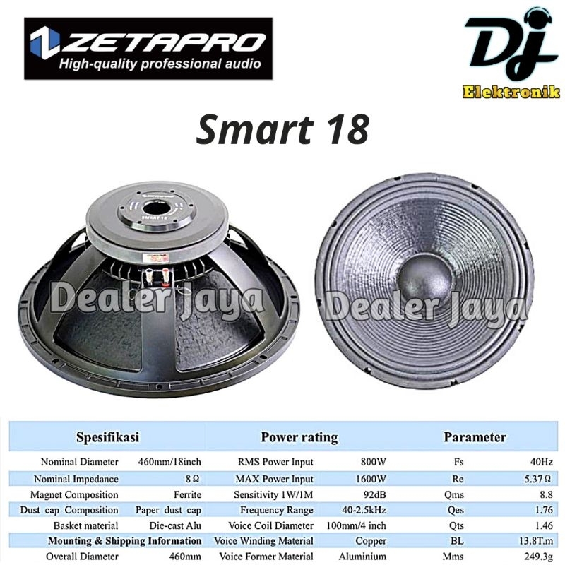 Speaker Komponen Zetapro SMART 18 / SMART18 - 18 inch