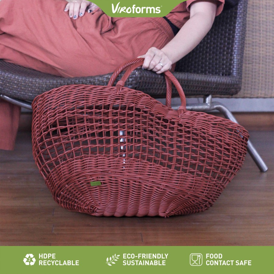 Tas Jinjing Wanita Premium | Viro Oval Handwoven Market Tote Bag | Tas Anyaman Rotan Sintetis Fashio