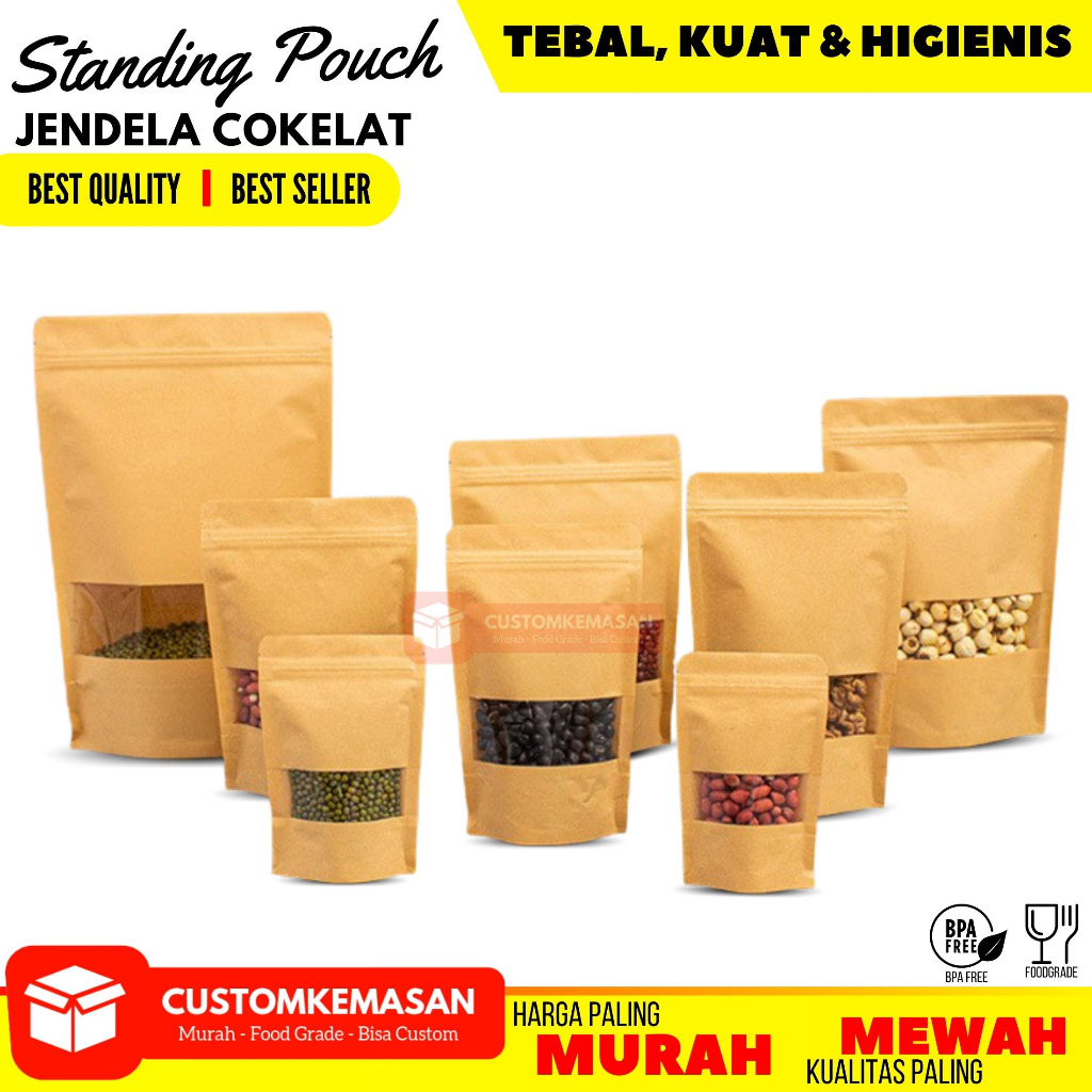Standing Pouch Window / Standing Pouch Craft Window / Standing Pouch Coklat / Standing Pouch