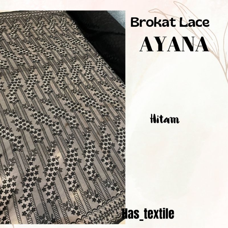 Bahan Kain Kebaya Brokat Brukat Lace Ayana Motif Bunga Warna Hitam Black
