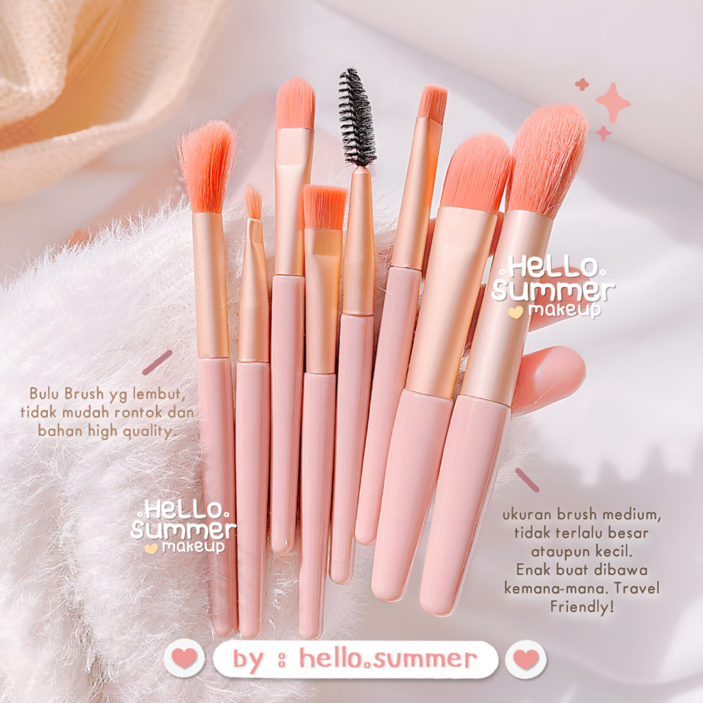 Pastel Kuas Make Up Brush Makeup Set Rias Brush 8pcs &amp; FREE POUCH Lembut High Quality