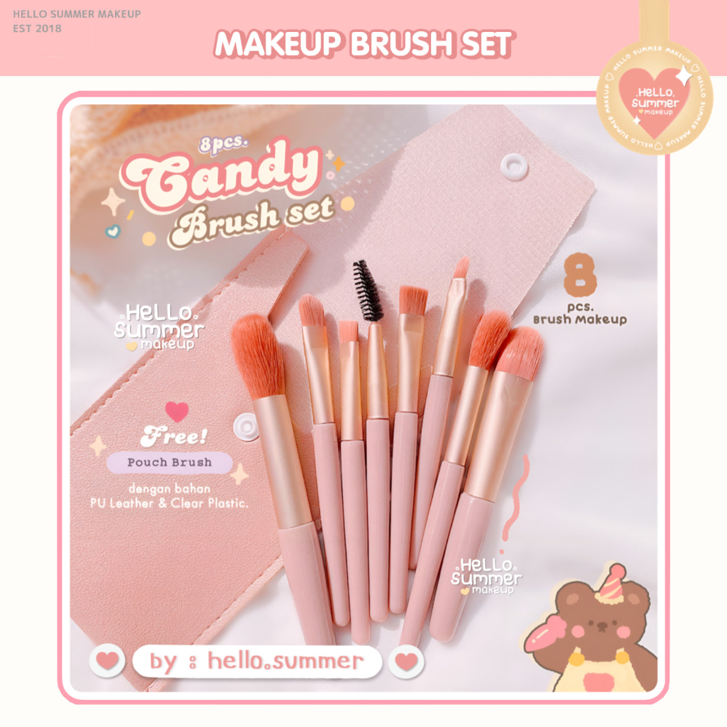 Pastel Kuas Make Up Brush Makeup Set Rias Brush 8pcs &amp; FREE POUCH Lembut High Quality