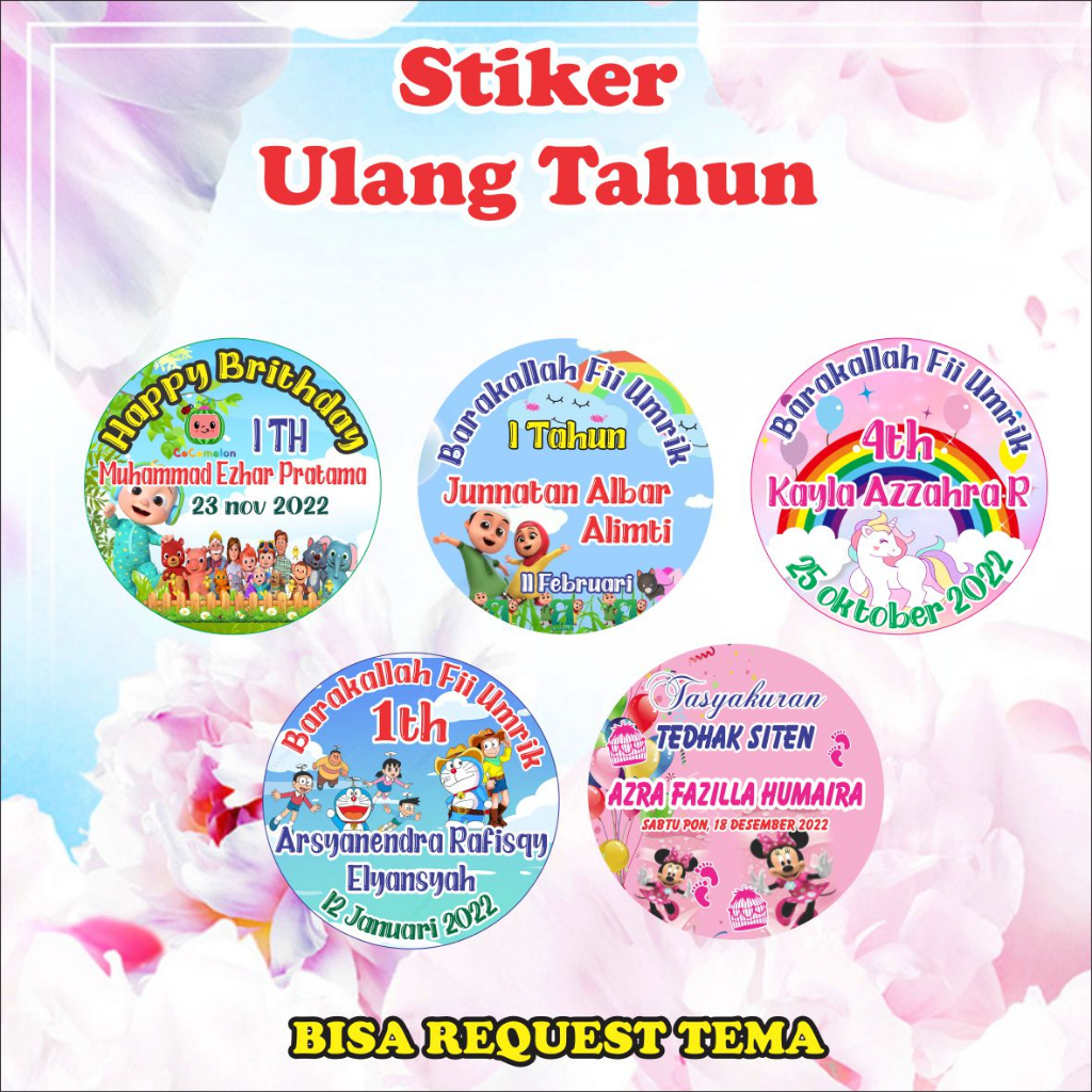STIKER ULANG TAHUN BULAT CUSTOM - BISA REQUEST TEMA