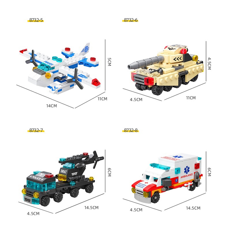 Mainan Anak Laki Laki Mainan Mobil Mainan Balok Susun Mainan Truk Model Polisi 6IN1