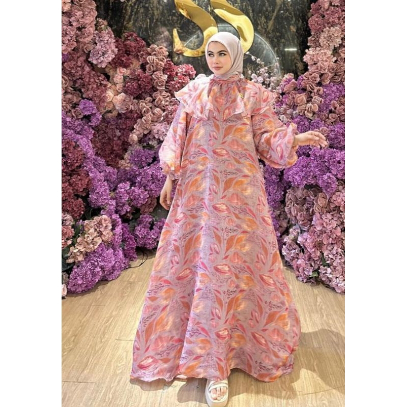 DRESS ORGANZA SUTRA PREMIUM IMPORT EDISI LEBARAN SHELLA SAUKIA ORIGINAL