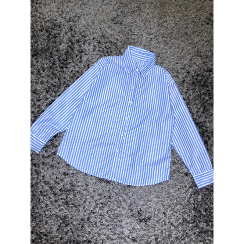 kemeja salur biru / kemeja kerja / kemeja casual / kemeja stripe wanita