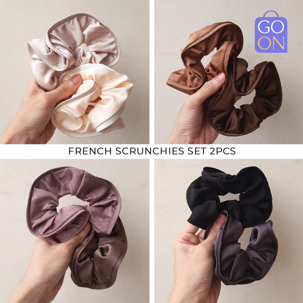 GO ONLINE French Scrunchies Set 2pcs ukuran JUMBO - Kunciran ikat rambut elegan