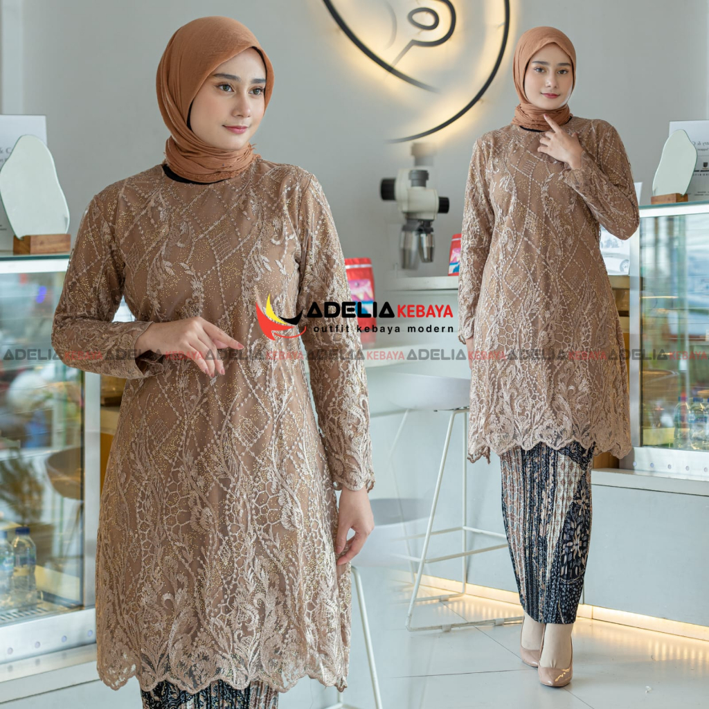 ( COD ) Setelan kebaya tunik melayu - kebaya modern - outfit kekinian - bahan tulle bordir mutiara - baju pesta keluarga, nikahan, kondangan, wisuda ataupun akad