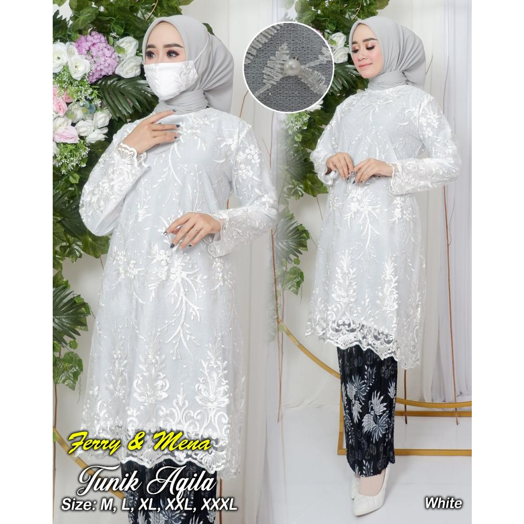 ADE&gt; SET KEBAYA TUNIK AQILA - TUNIK KEBAYA JUMBO MODERN - BAJU KEBAYA TULLE - OUTFIT KEBAYA PESTA CANTIK - KEBAYA BIG SIZE