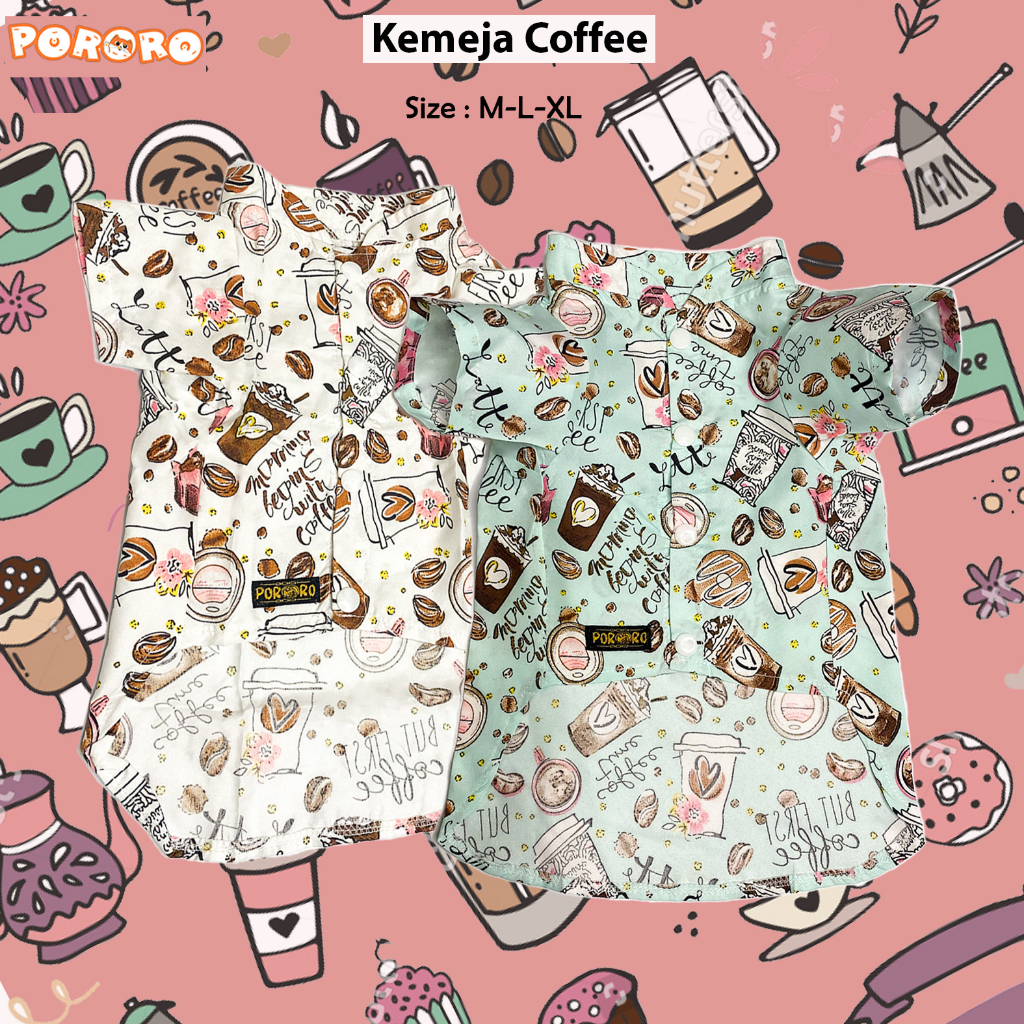 Pororo - Kemeja Kucing  Motif Coffee