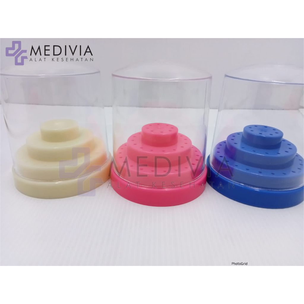 DENTAL KOTAK BUR HOLDER BULAT TEMPAT BUR LOW SPEED HIGH SPEED 60 HOLES