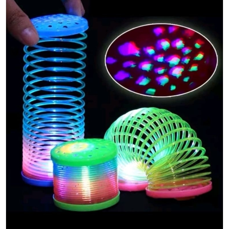 Mainan Spring Slinky Magic Warna Pelangi Ada Lampu