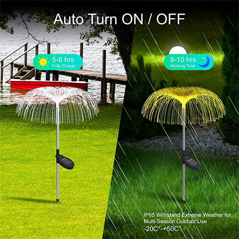 Lampu Taman LED Solar Berubah 7 Warna Tahan Air Lampu Kembang Api / Lampu Solar Outdoor Serat Optik Bunga Solar Jellyfish Lamp